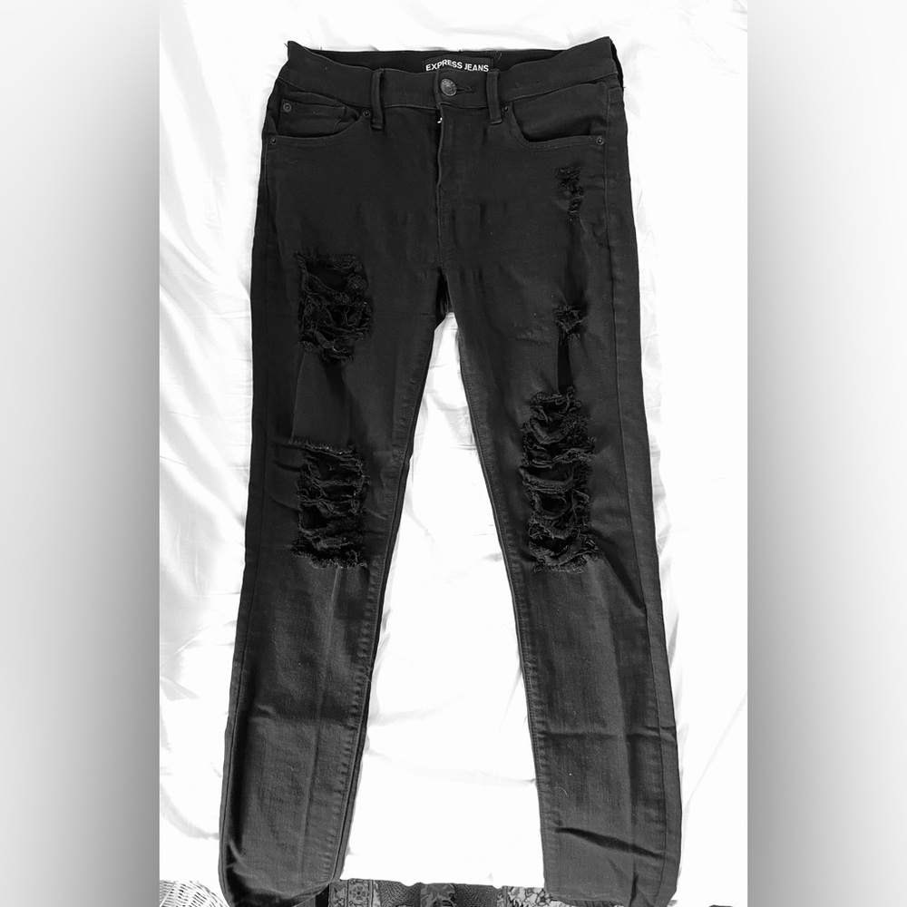 Express Black Skinny Distressed Jeans